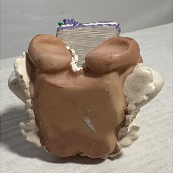 Kirk Angel Figurine Gold Wings Happy Birthday Cake Purple White Accents 2001 - Picture 7 of 8